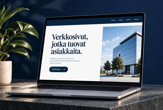 Kannettava, jonka ruudulla on moderni verkkosivusto