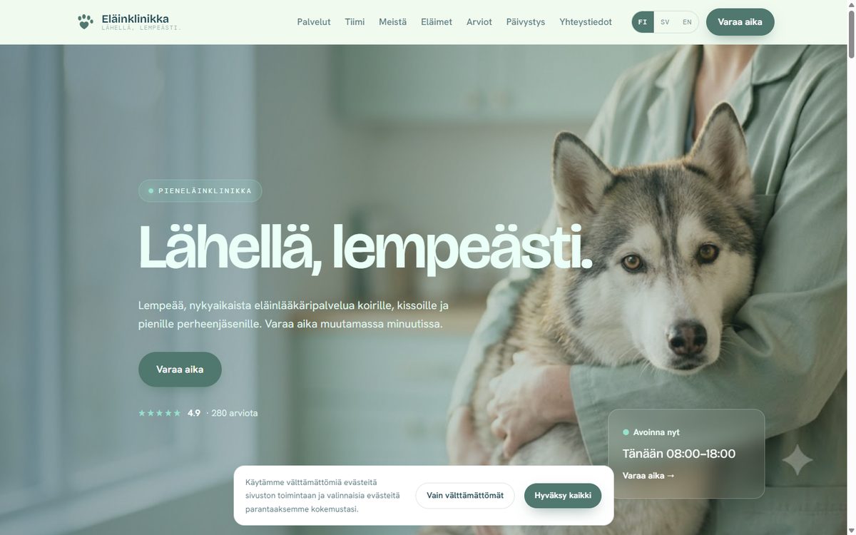 Eläinklinikan demon etusivu