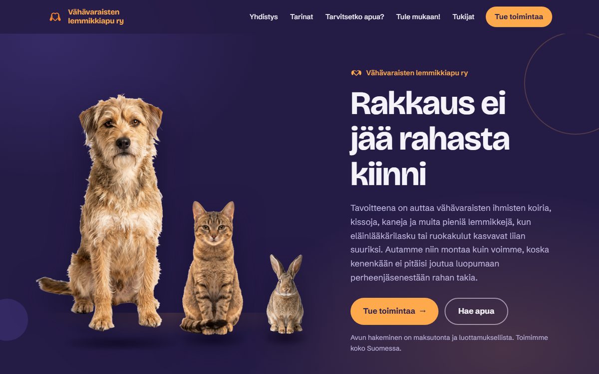 Screenshot of the Lemmikkiapu ry website