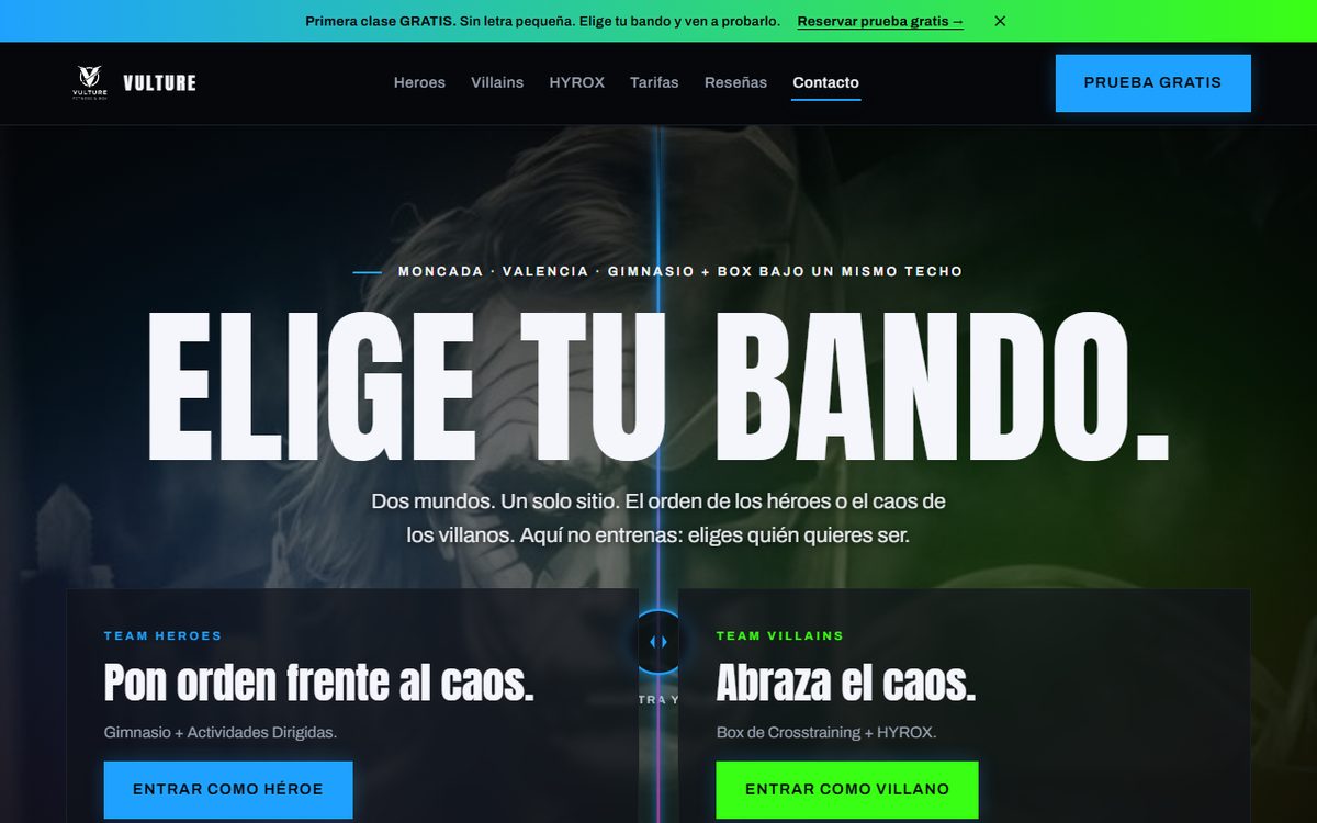 Screenshot of the Vulture Fitness website